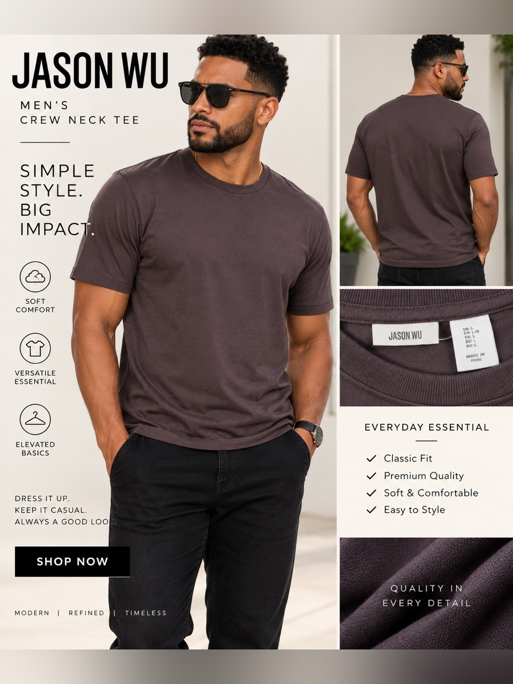 Jason Wu Men's Crew Neck Tee - Chocolate size